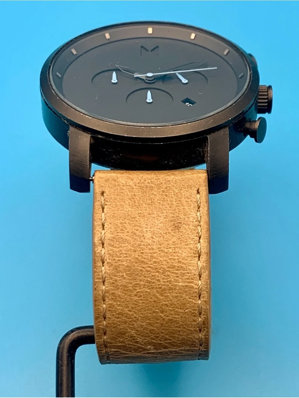 MVMT C22 Men’s Quartz Wristwatch Chrono St Steel Leather Strap Works New Batt